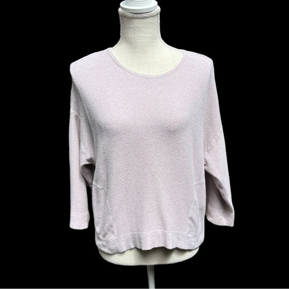 🌻J. Jill Boxy Oatmeal Color Waffle Cashmere Cotton Slub Knit Pullover S Petite - Picture 4 of 11